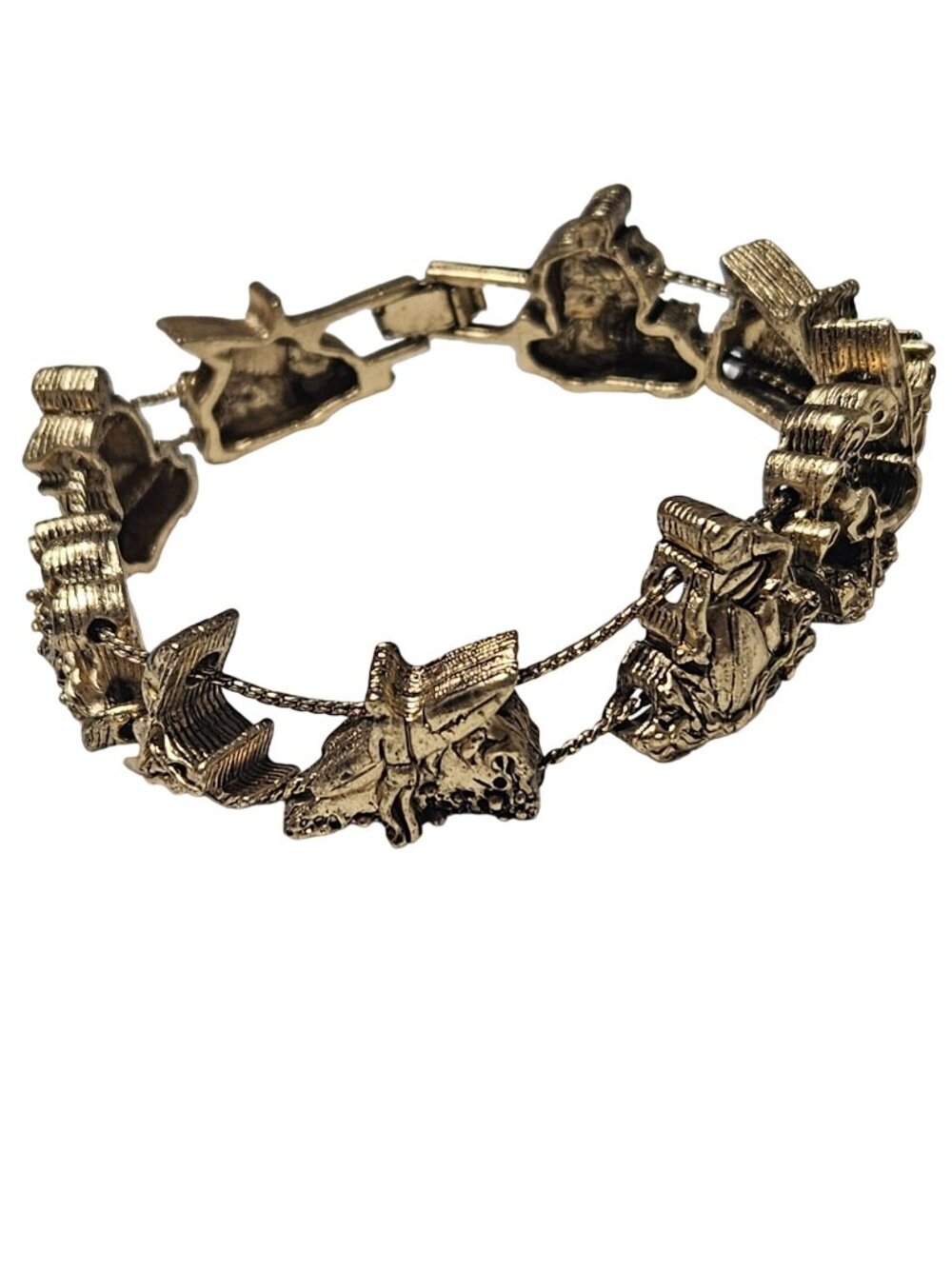 Vintage Chunky Charm Bracelet Nautical Scenic Maritime Fashion Jewelry Women